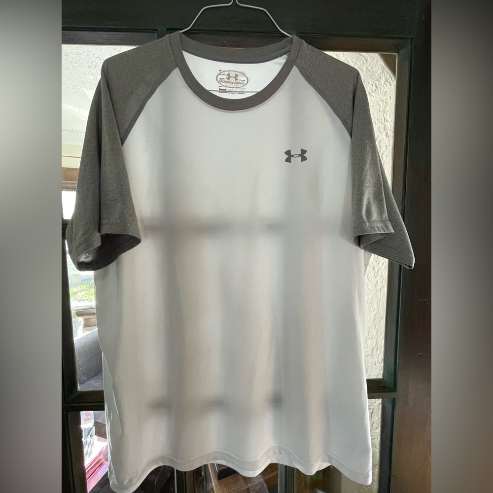 Under Armour White and Gray Performace Short-Sleeve Raglan Tee